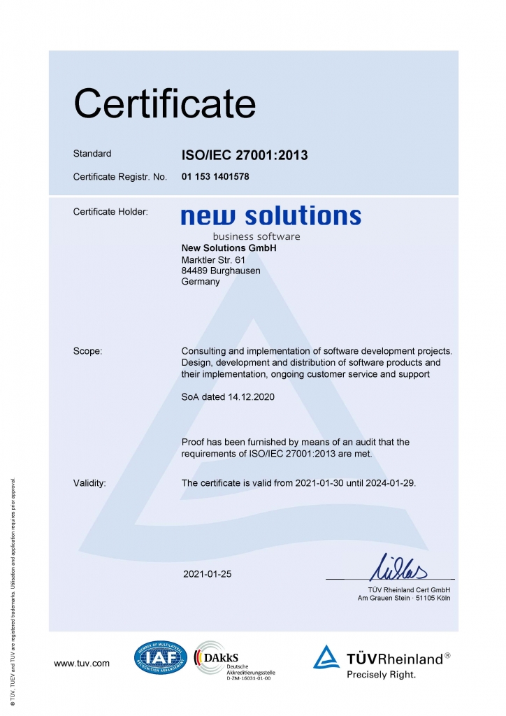 ISO Certificate of New Solutions