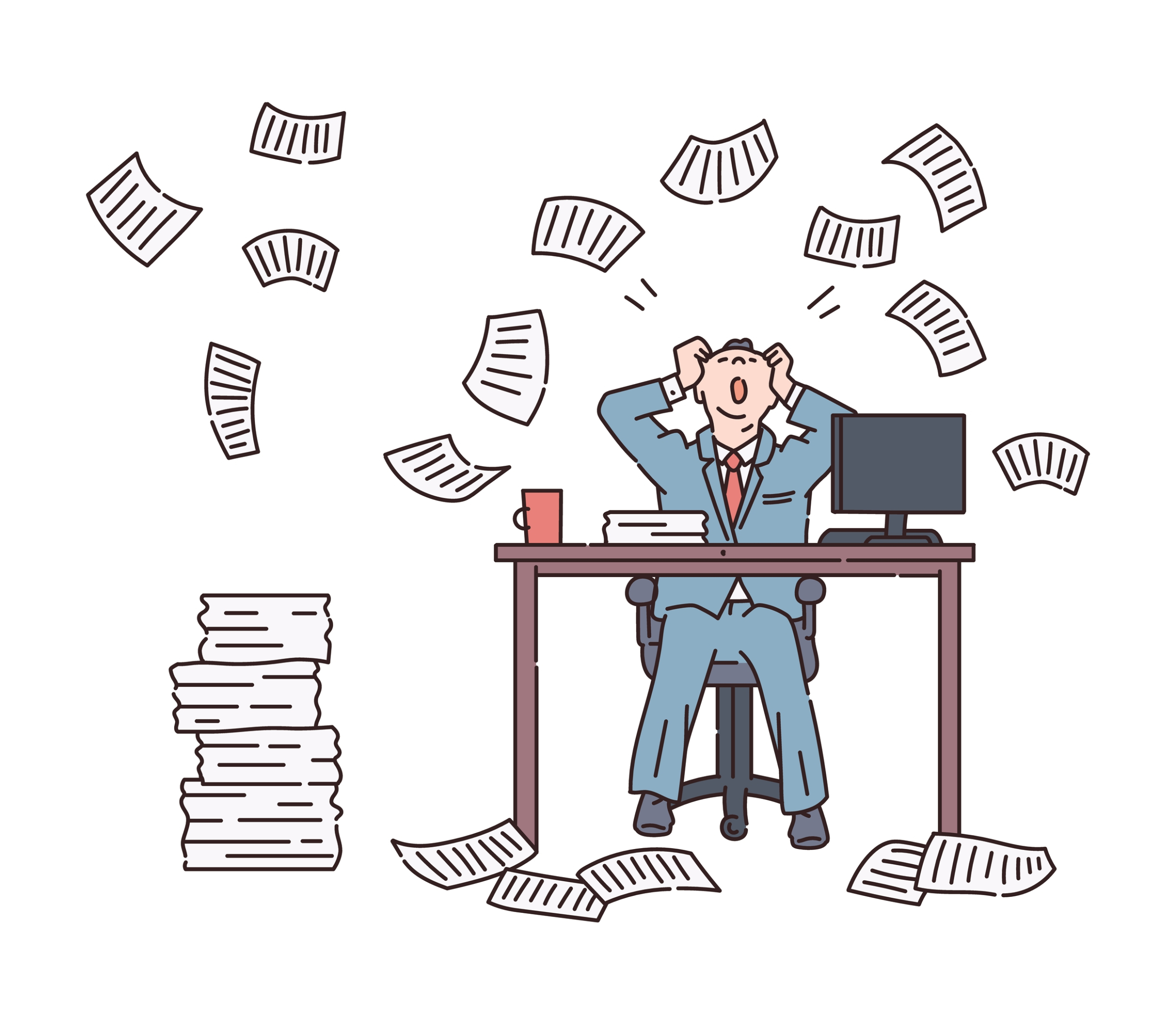 Paper,Avalanche,And,Chaos,For,An,Office,Worker.,A,Person