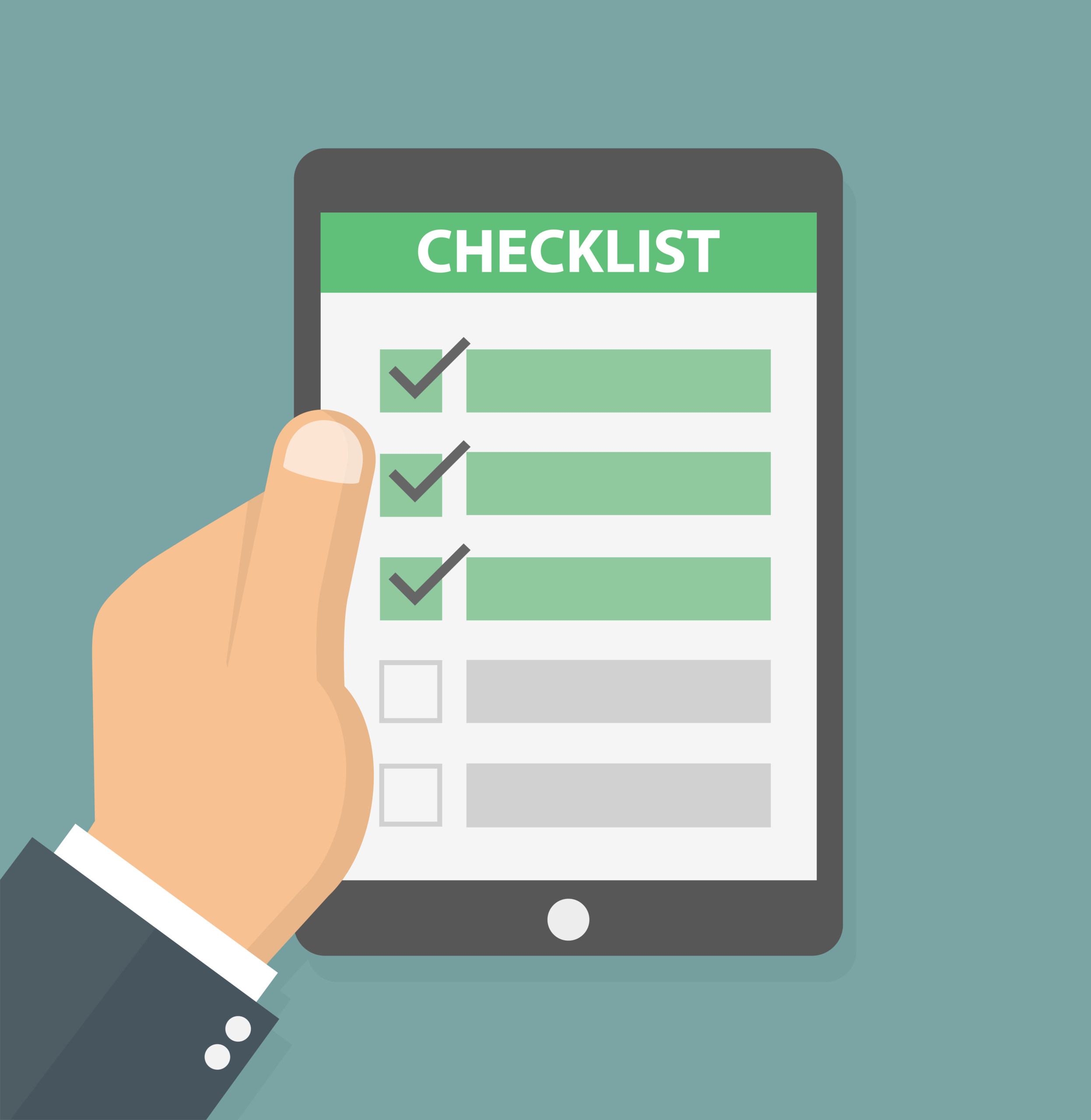Hand,Holding,Tablet,With,Checklist,On,It.,Flat,Style